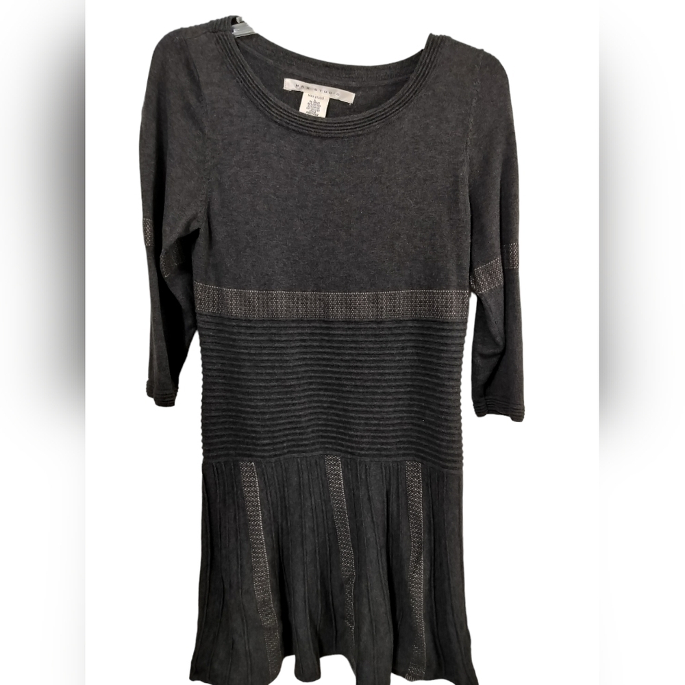 (1144)Max Studio 3/4 Sleeve Dark Grey Ribbed Knit Sweater Size L